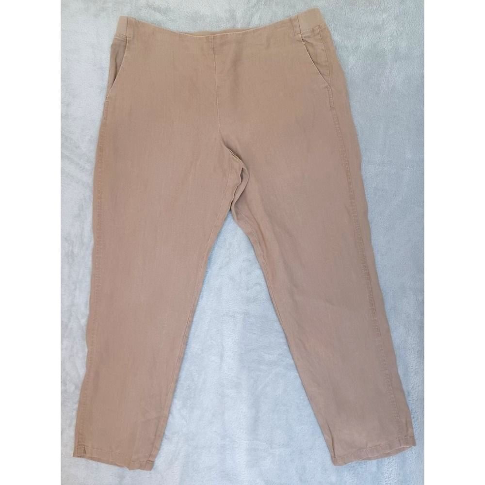 J‎ Jill Love Linen Pants Lg Tan Beige Pull On Slim Straight Leg Cropped Neutral